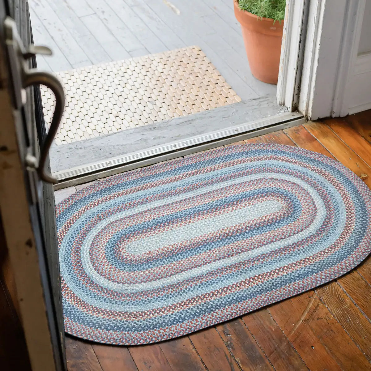 Cape Cod Blue Jute Braided Oval Rugs