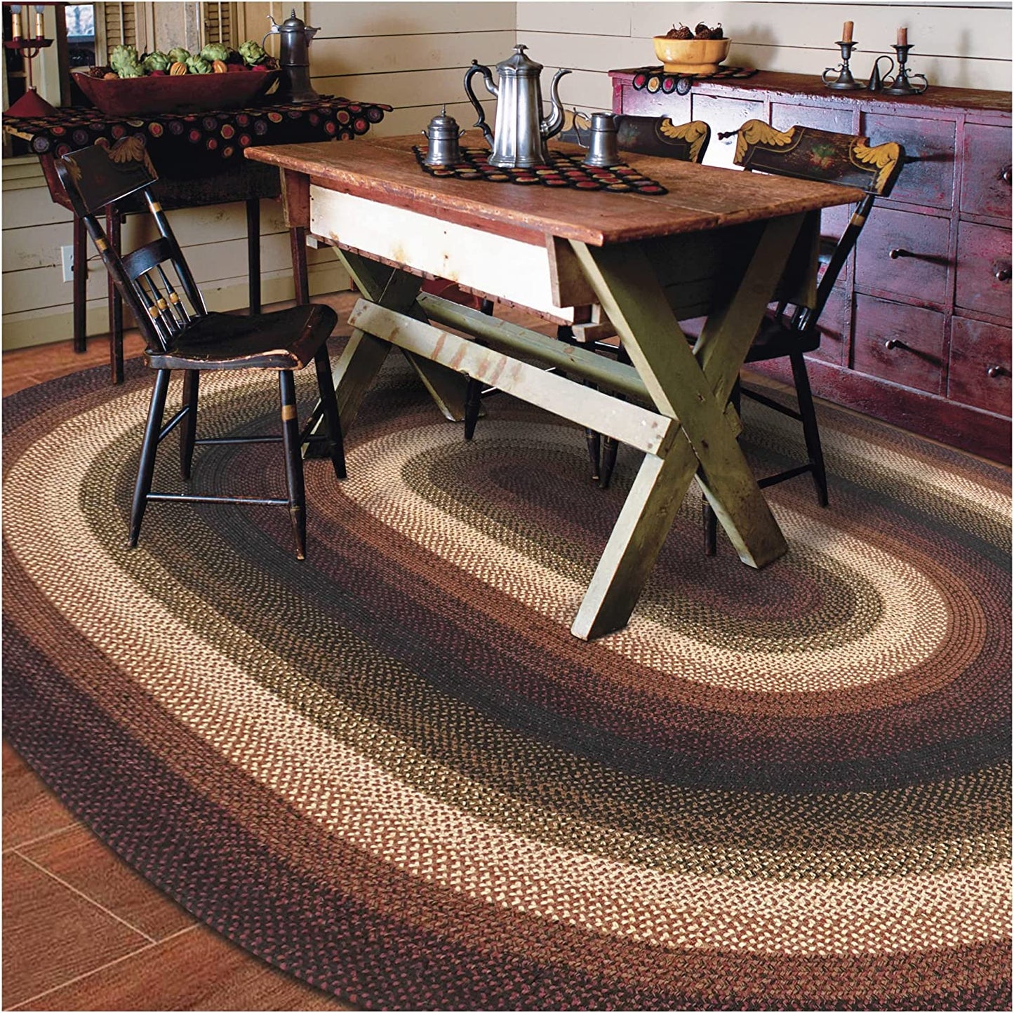 Prescott Black - Burgundy Jute Oval Braided Rugs - Braided-Rugs.com