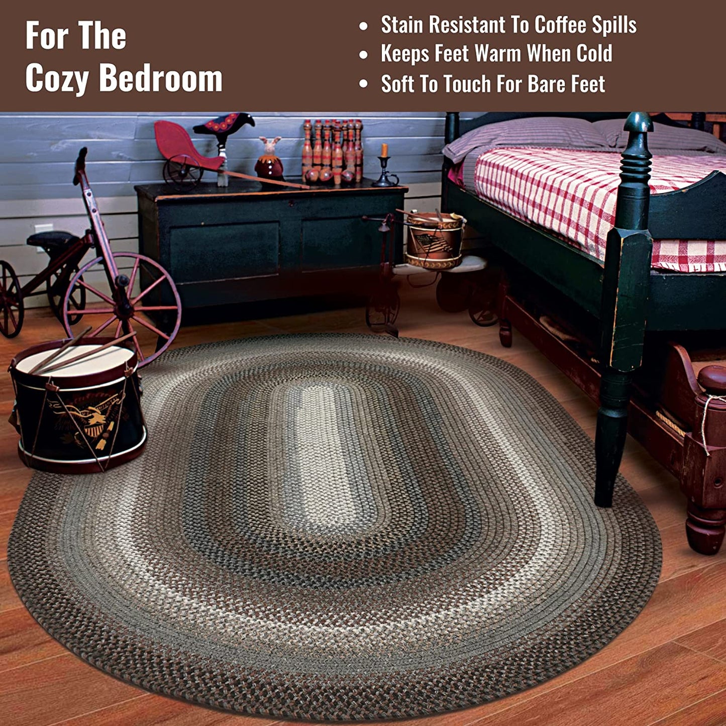 Midnight Moon Brown - Grey Ultra Durable Braided Oval Rugs - Braided-Rugs.com