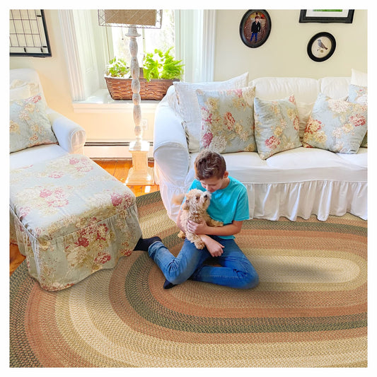 Russett Brown - Beige - Red Oval Jute Braided Rugs