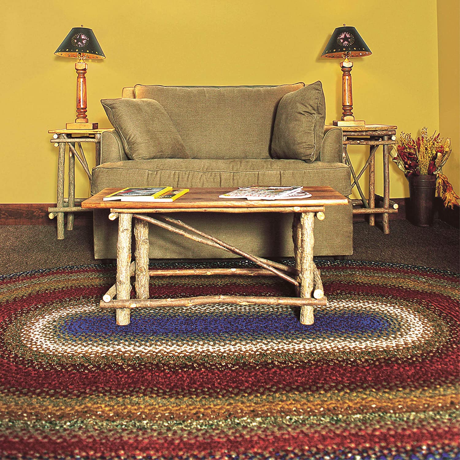 Log Cabin Step Blue and Burgundy Cotton Braided Oval Rugs – Braided ...