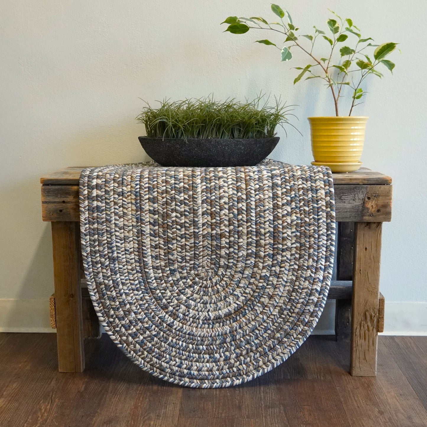 Craftsman Braided Tweed Earth Blue Oval Modern Farmhouse Runner