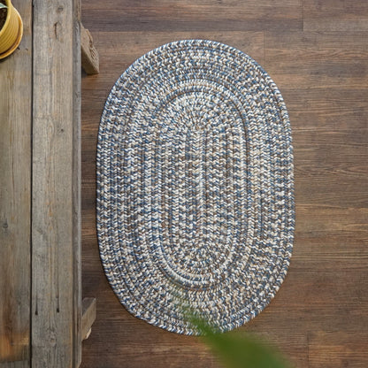 Craftsman Braided Tweed Earth Blue Oval Modern Farmhouse Runner