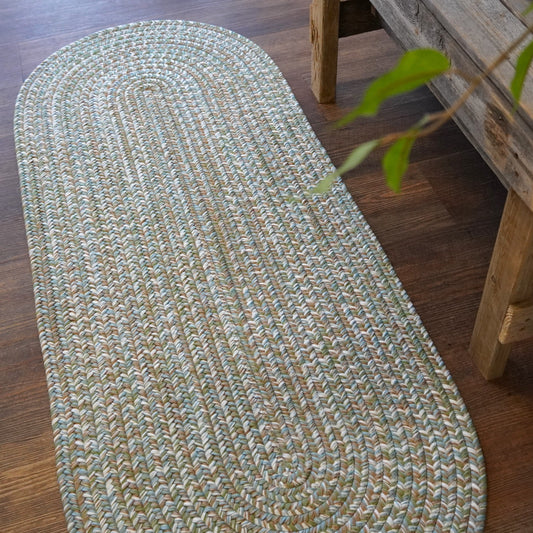 Harbor Lite Braid Green Shore Oval Modern Farmhouse Runner