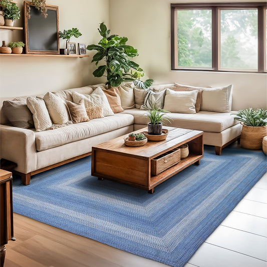 Denim Blue Jute Rectangular Braided Rugs