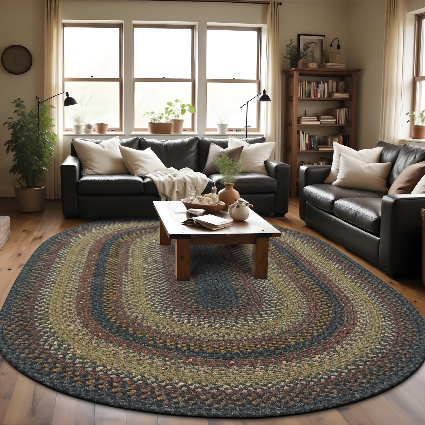 Enigma Black - Grey Cotton Braided Oval Rugs