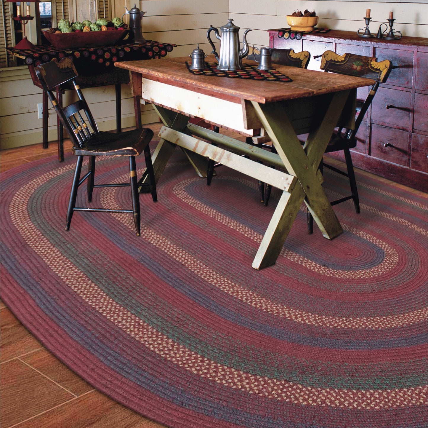 Jamestown Burgundy Jute Braided Oval Rug