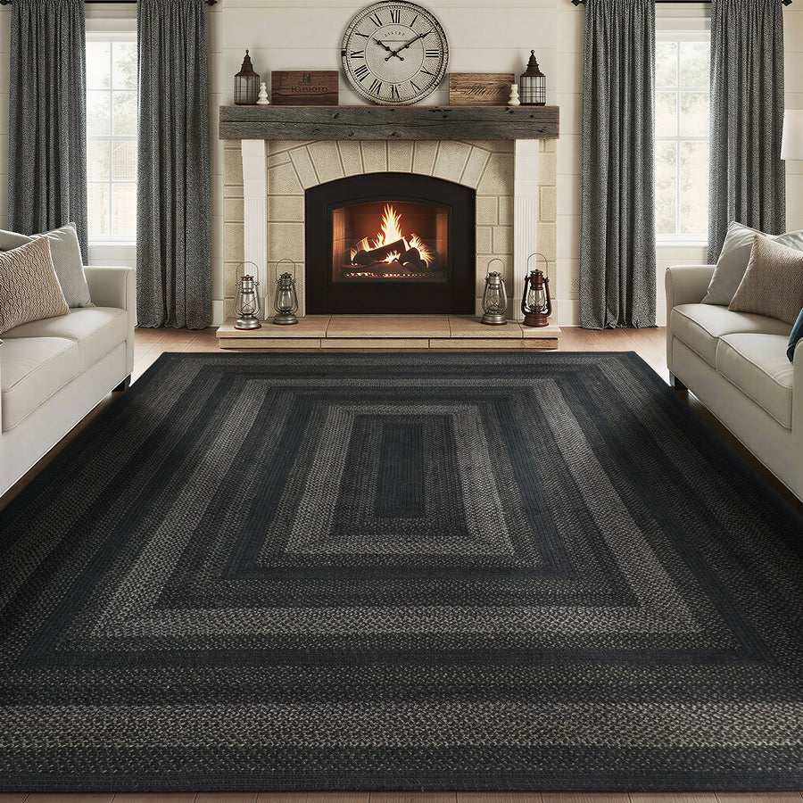  Jet Black Jute Braided Area Rug 