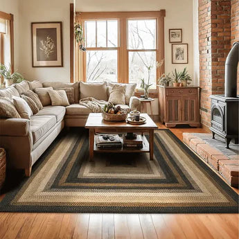 Kilimanjaro Black - Cream Jute Braided Rectangular Rugs