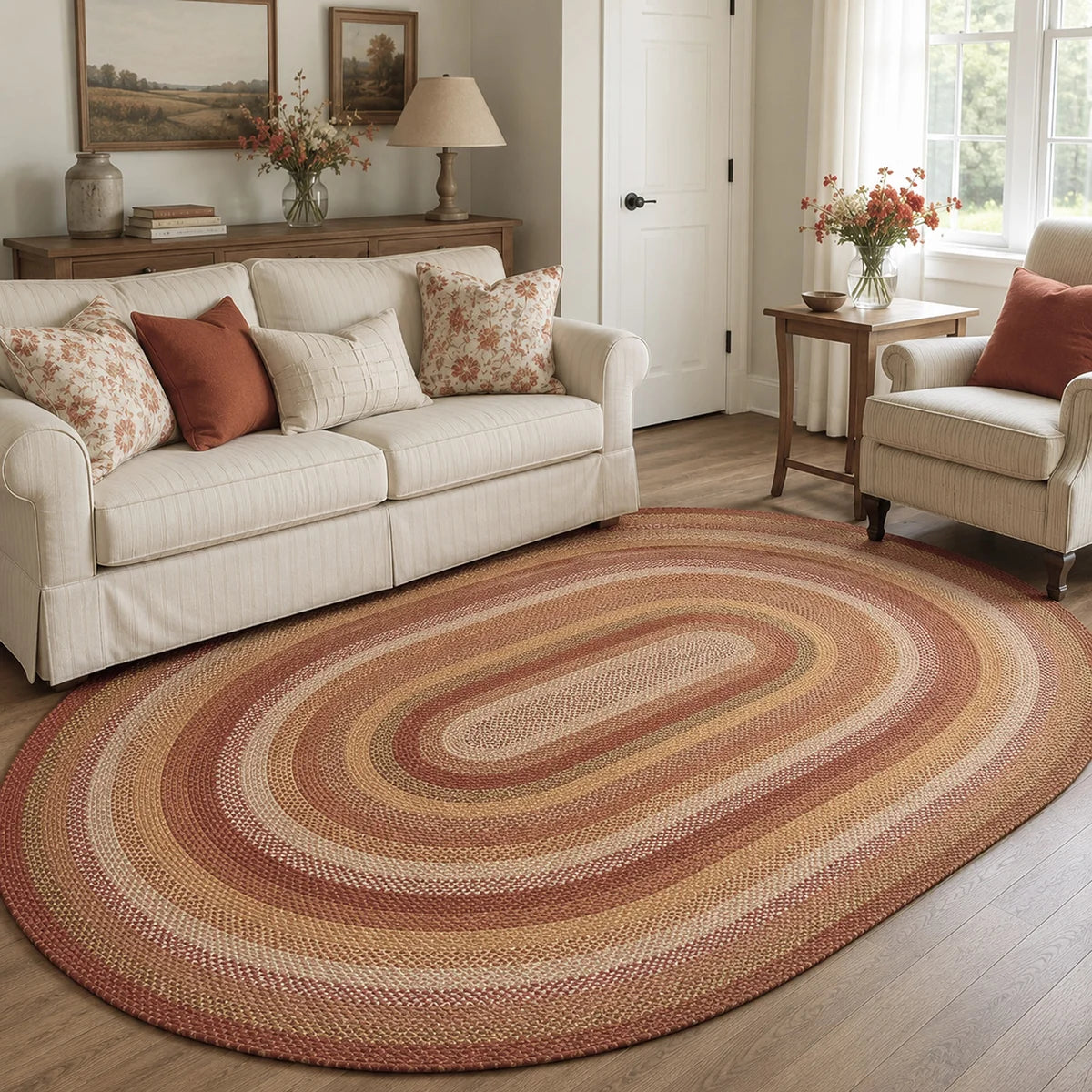 Amber Leaf Brick Red Jute Braided Oval Rug for Rustic Decor