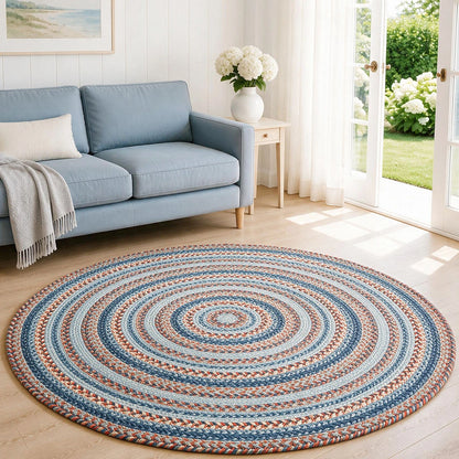 Cape Cod Blue Jute Braided Round Rugs
