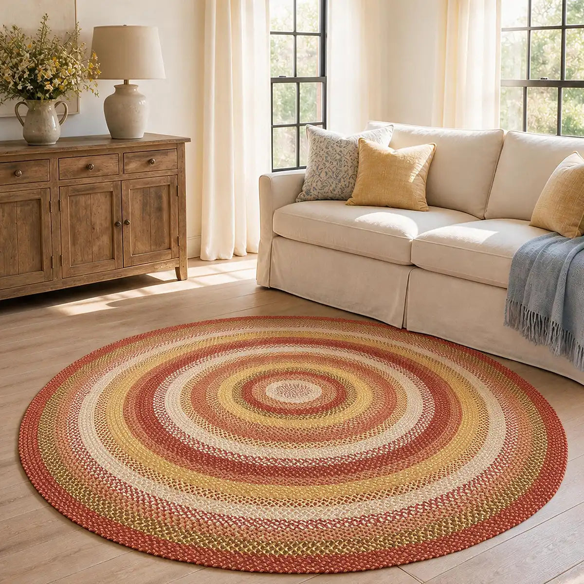 Amber Leaf Brick Red Jute Braided Round Rugs