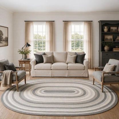 Birch Ivory Jute Oval Braided Rug for Country & Farmhouse Decor
