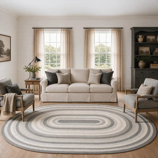 Birch Ivory Jute Oval Braided Rug for Country & Farmhouse Decor