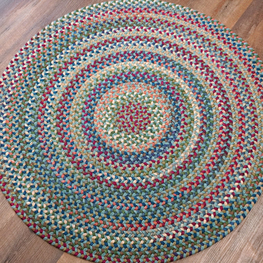 Cloverdale Wool Multi Teal Round Indoor Rustic Farmhouse Rug