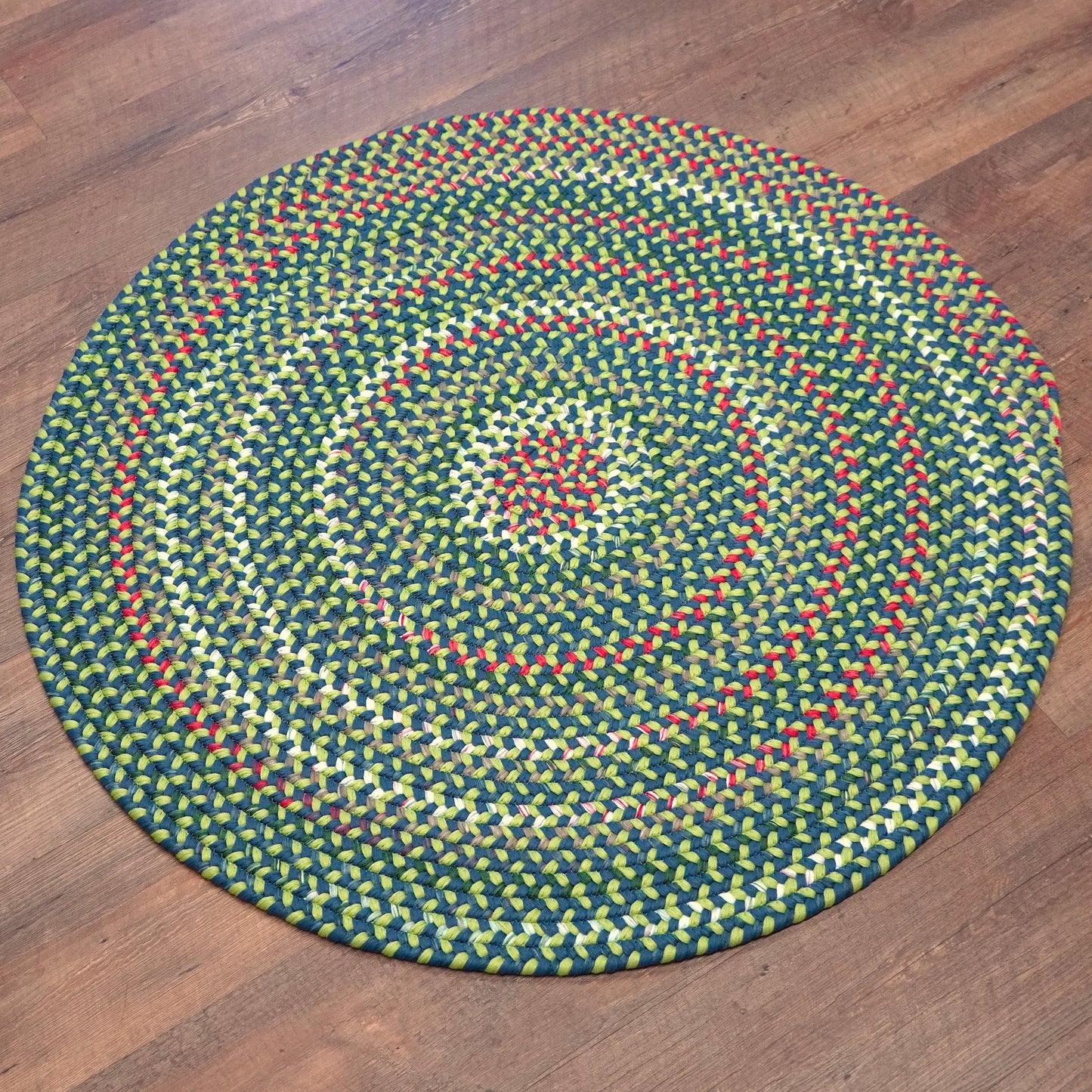 Ashland Braid Round Green Neon Blue Multi Modern Farmhouse Rug