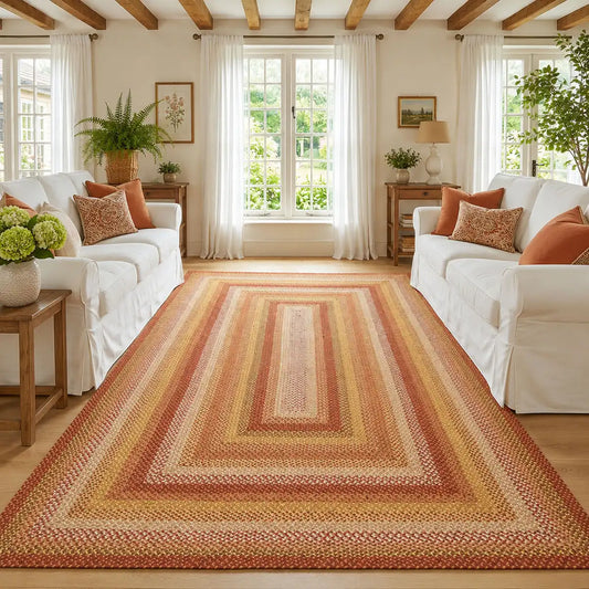 Amber Leaf Brick Red Braided Jute Rugs for Country Decor