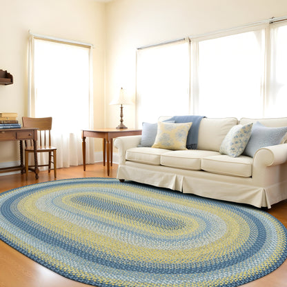 Sunflowers Blue - Gold Cotton Braided Oval Rugs