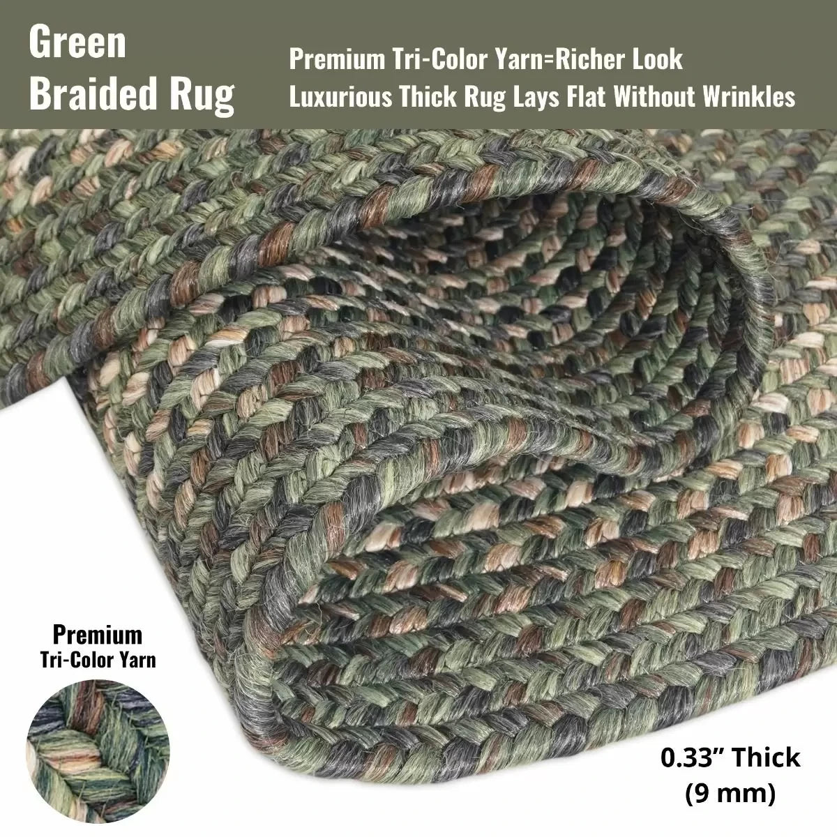 Cedar Ridge Green Ultra Durable Braided Oval Rugs