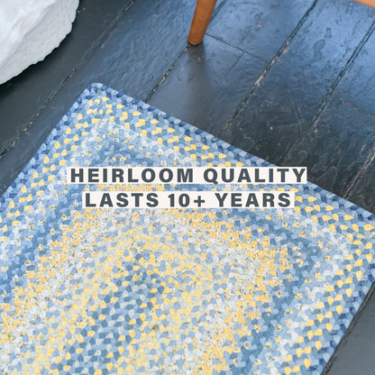 Sunflowers Blue - Gold Cotton Braided Oval Rugs