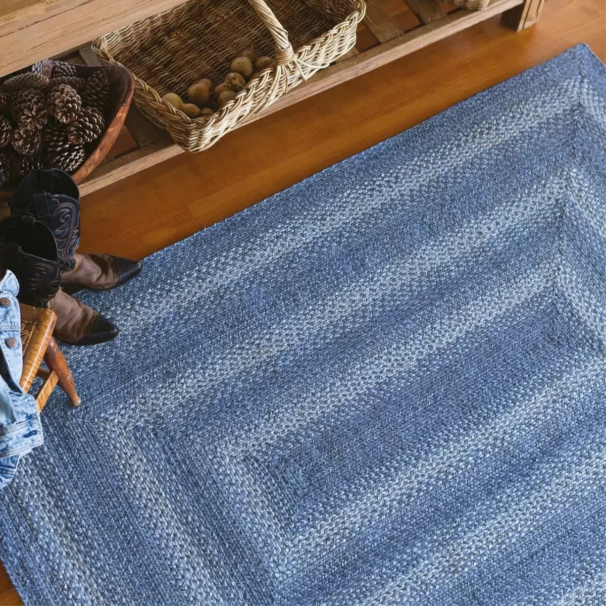 Denim Blue Jute Rectangular Braided Rugs