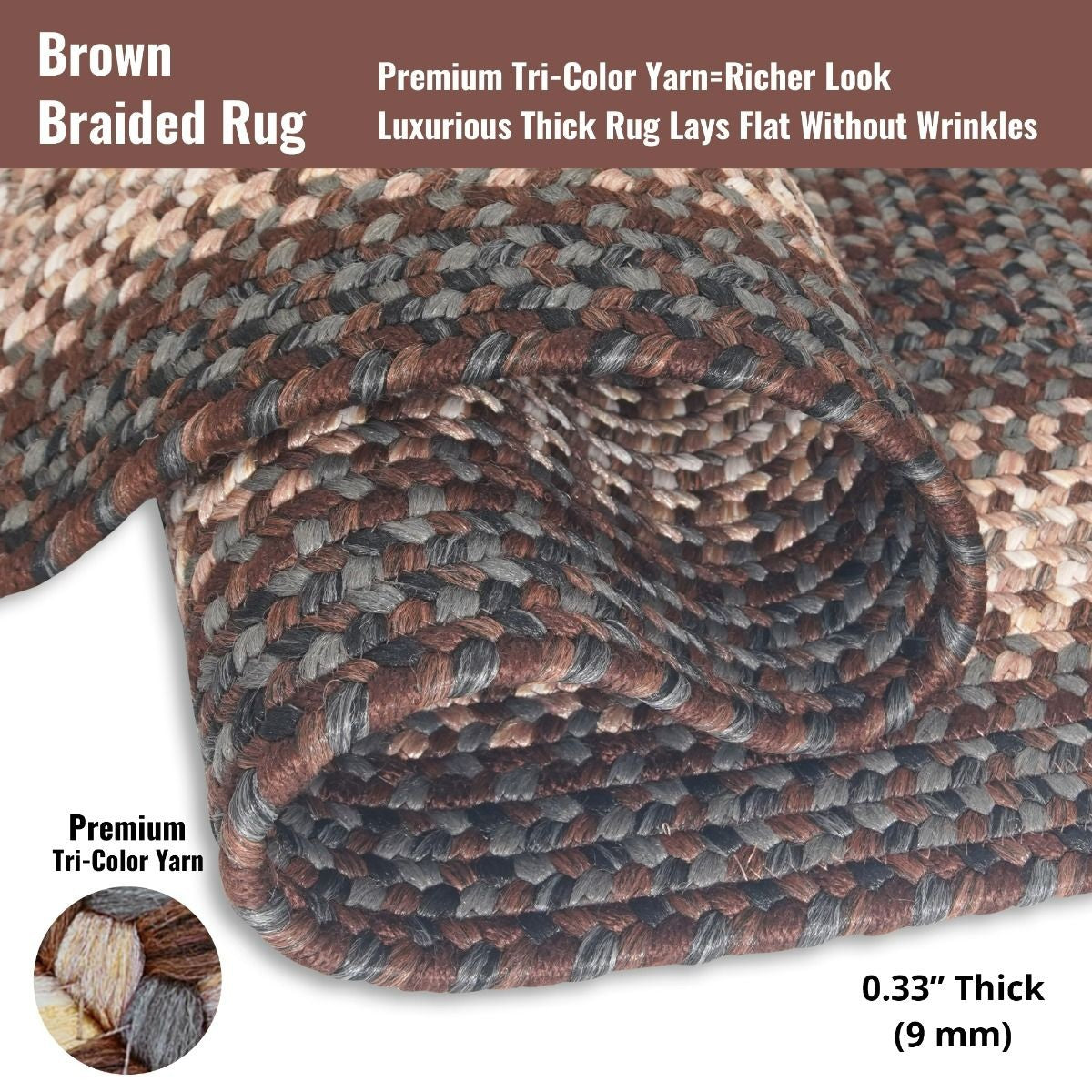 Driftwood Brown Ultra Durable Braided Rectangular Rugs