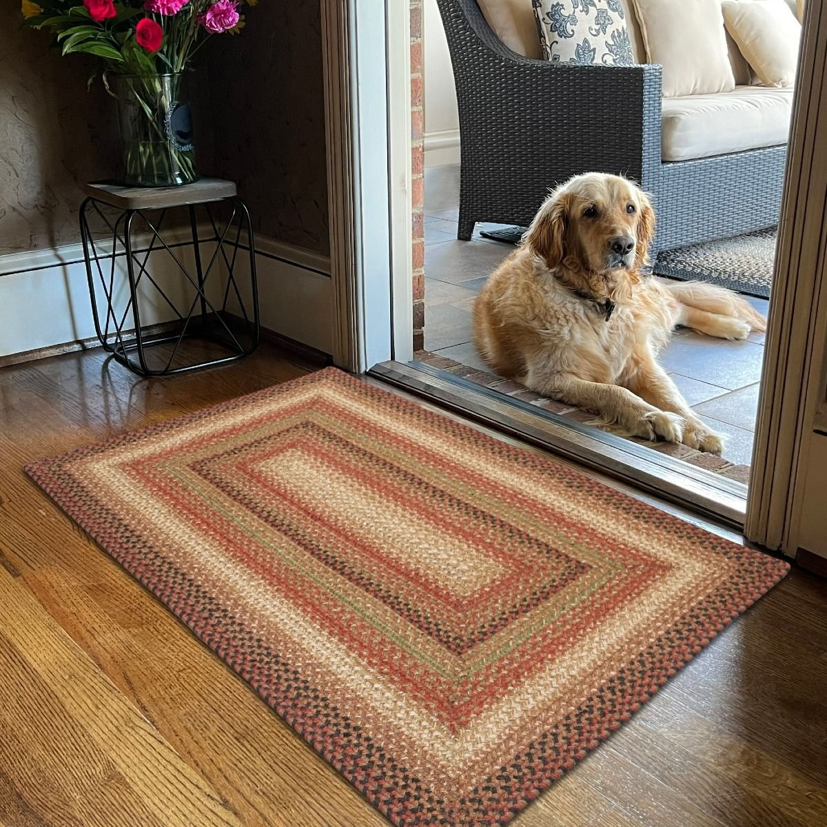 Gingerbread Brown - Deep Red Jute Braided Rectangular Rugs - Braided-Rugs.com