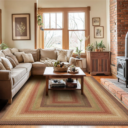 Gingerbread Brown - Deep Red Jute Braided Rectangular Rugs