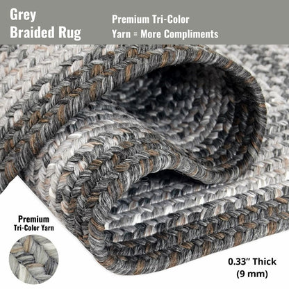 Graphite Grey Ultra Durable Braided Oval Rugs