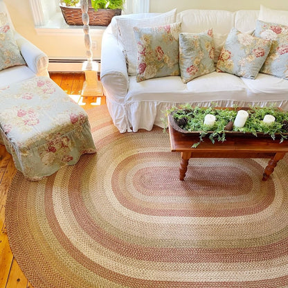 Jute and cotton multicolor oval shape carpet for living room