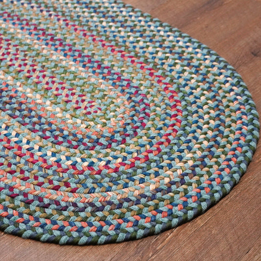 Cloverdale Wool Braided Teal Multi Oval Indoor Rustic Farmhouse Rug