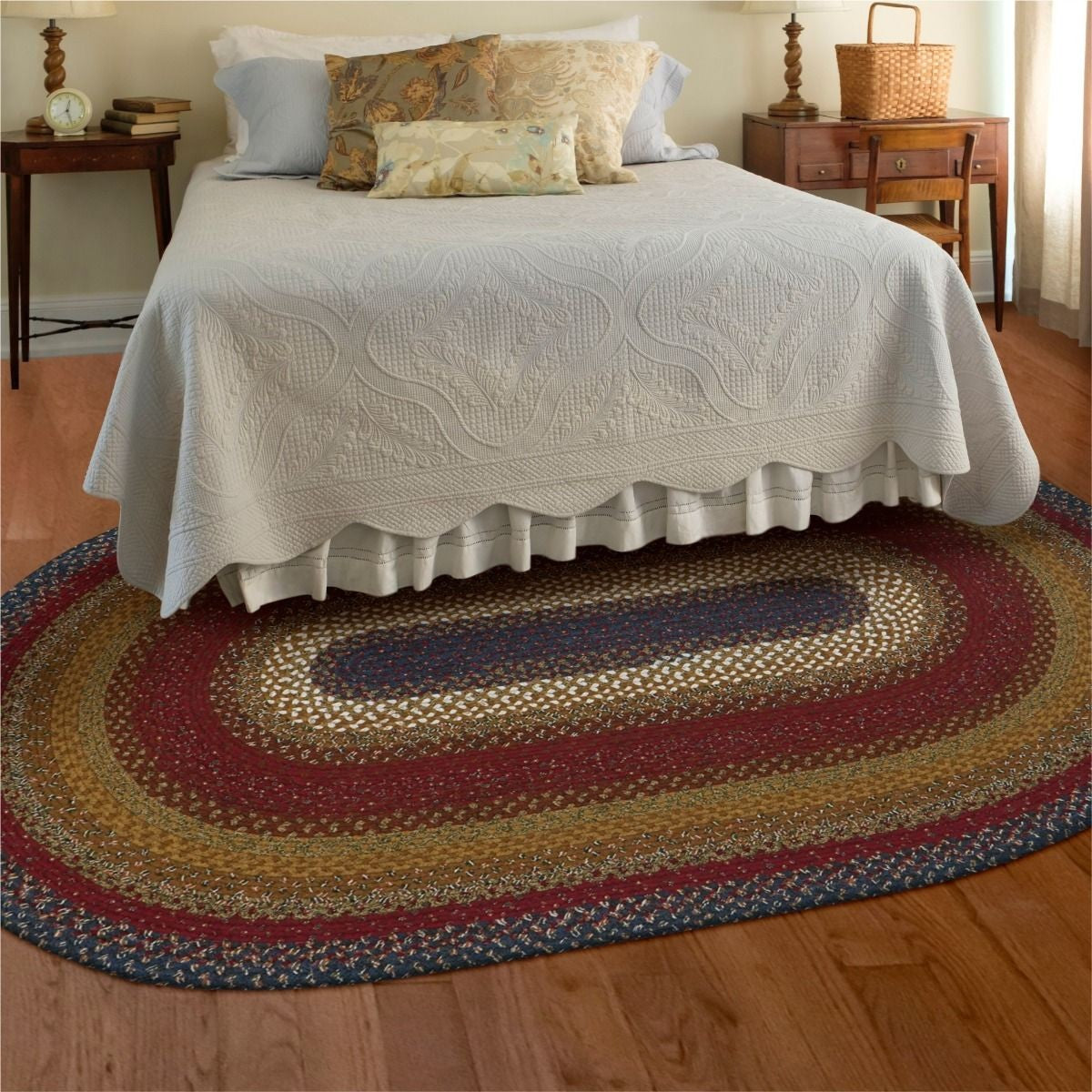 Log Cabin Step Blue-Burgundy-Brown Oval Cotton Braided Rugs