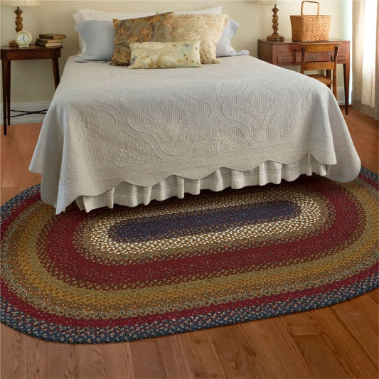 Log Cabin Step Blue and Burgundy Cotton Braided Oval Rugs