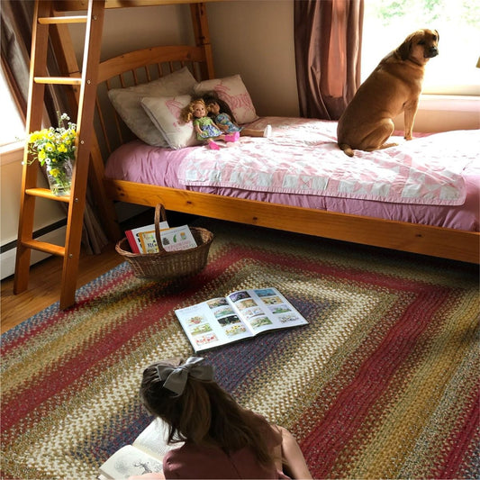 Log Cabin Step Blue and Burgundy Cotton Braided Rectangular Rugs