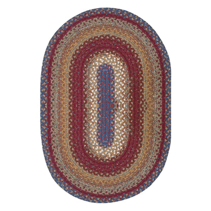Log Cabin Step Blue and Burgundy Cotton Braided Oval Rugs - Braided-Rugs.com