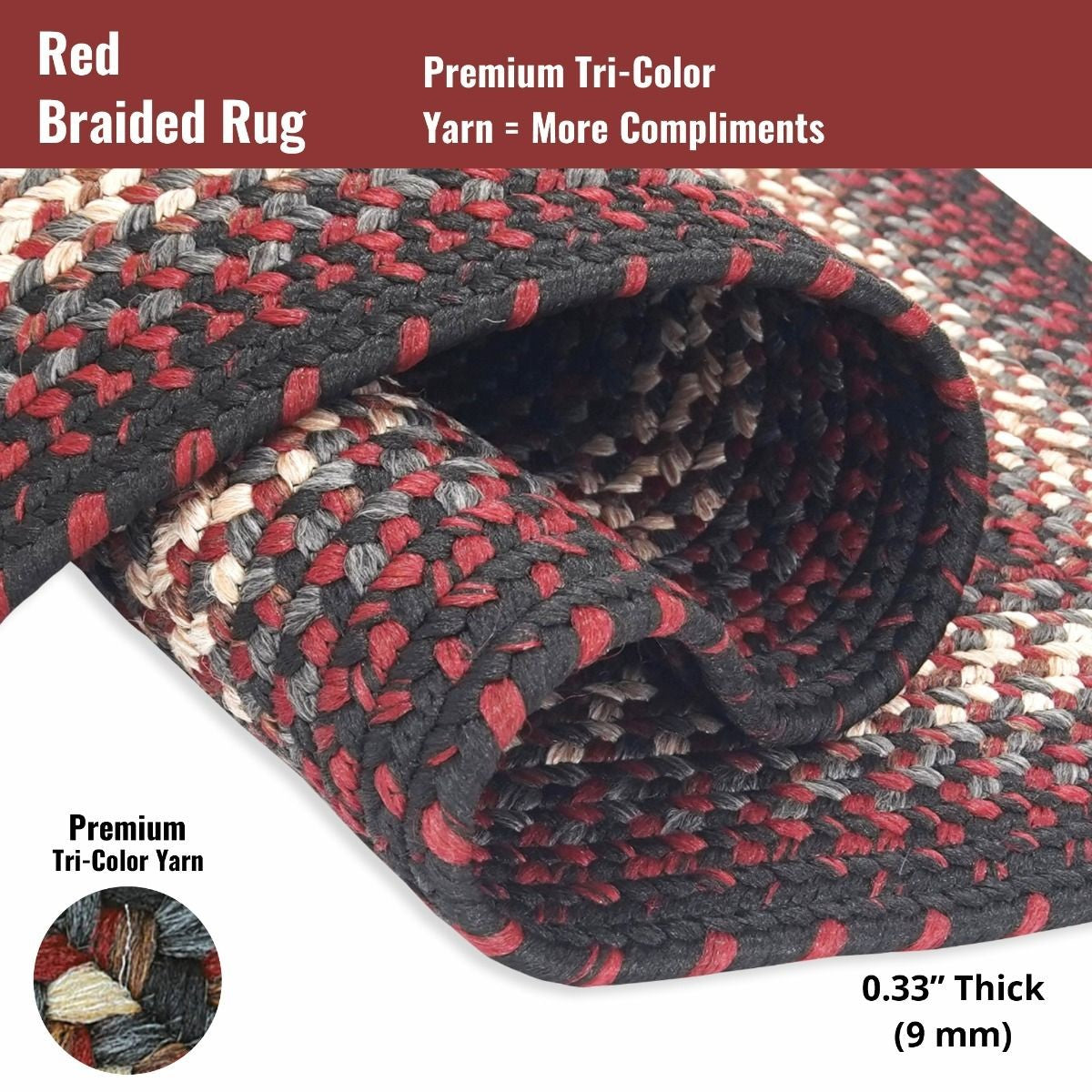 Slate Braided Area Rug By IHF Rugs. 4' x 6' Rectangle Rug. Burgundy, Black