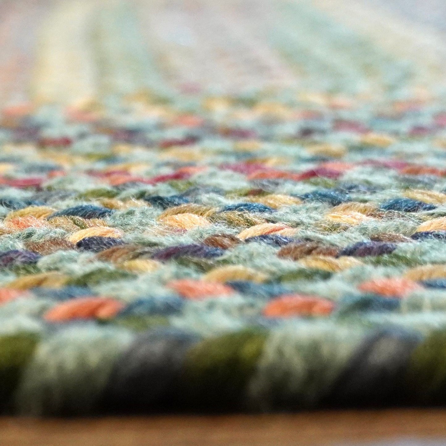 Cloverdale Wool Braided Multi Teal Indoor Rustic Farmhouse Runner