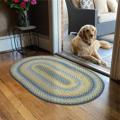 Sunflowers Blue - Gold Cotton Braided Oval Rugs