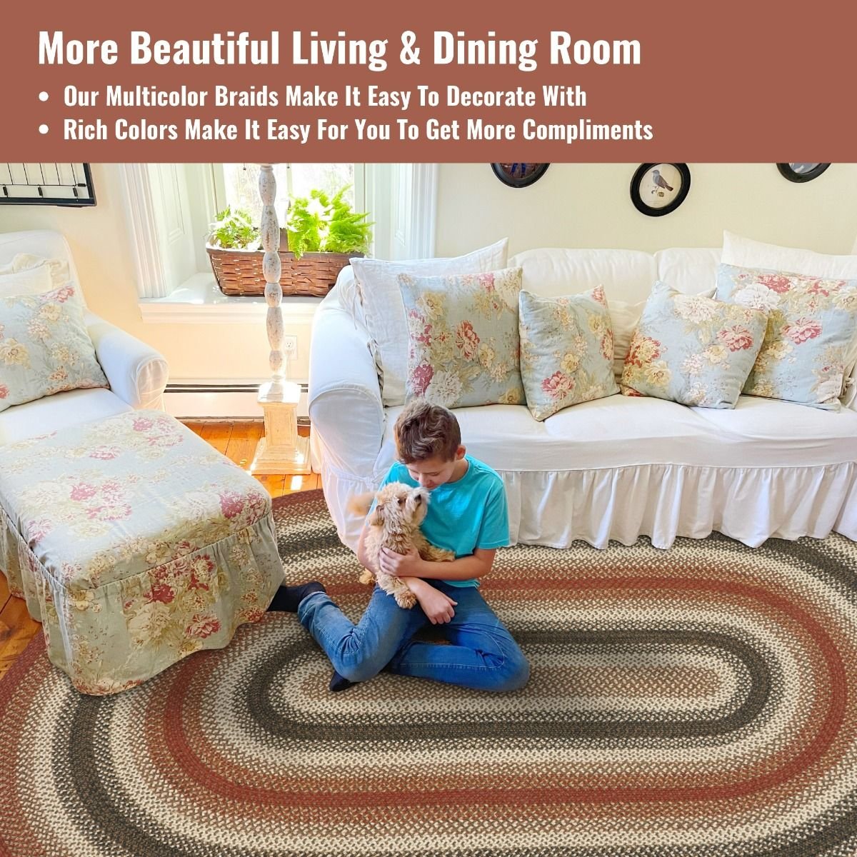 Chester Red-Cream-Brown Oval Jute Braided Rugs - Braided-Rugs.com