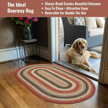 Chester Red-Cream-Brown Oval Jute Braided Rugs
