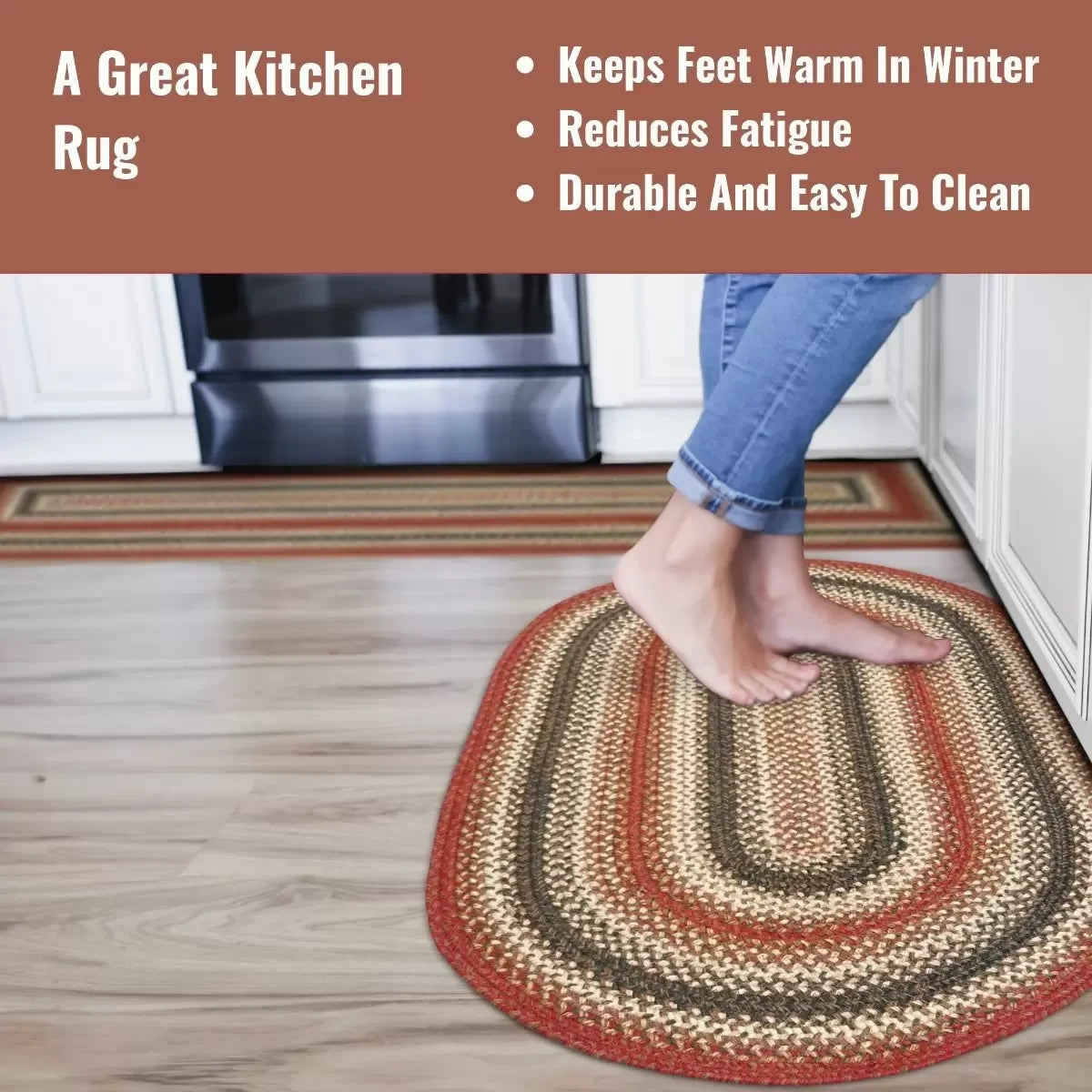 Chester Red-Cream-Brown Oval Jute Braided Rugs