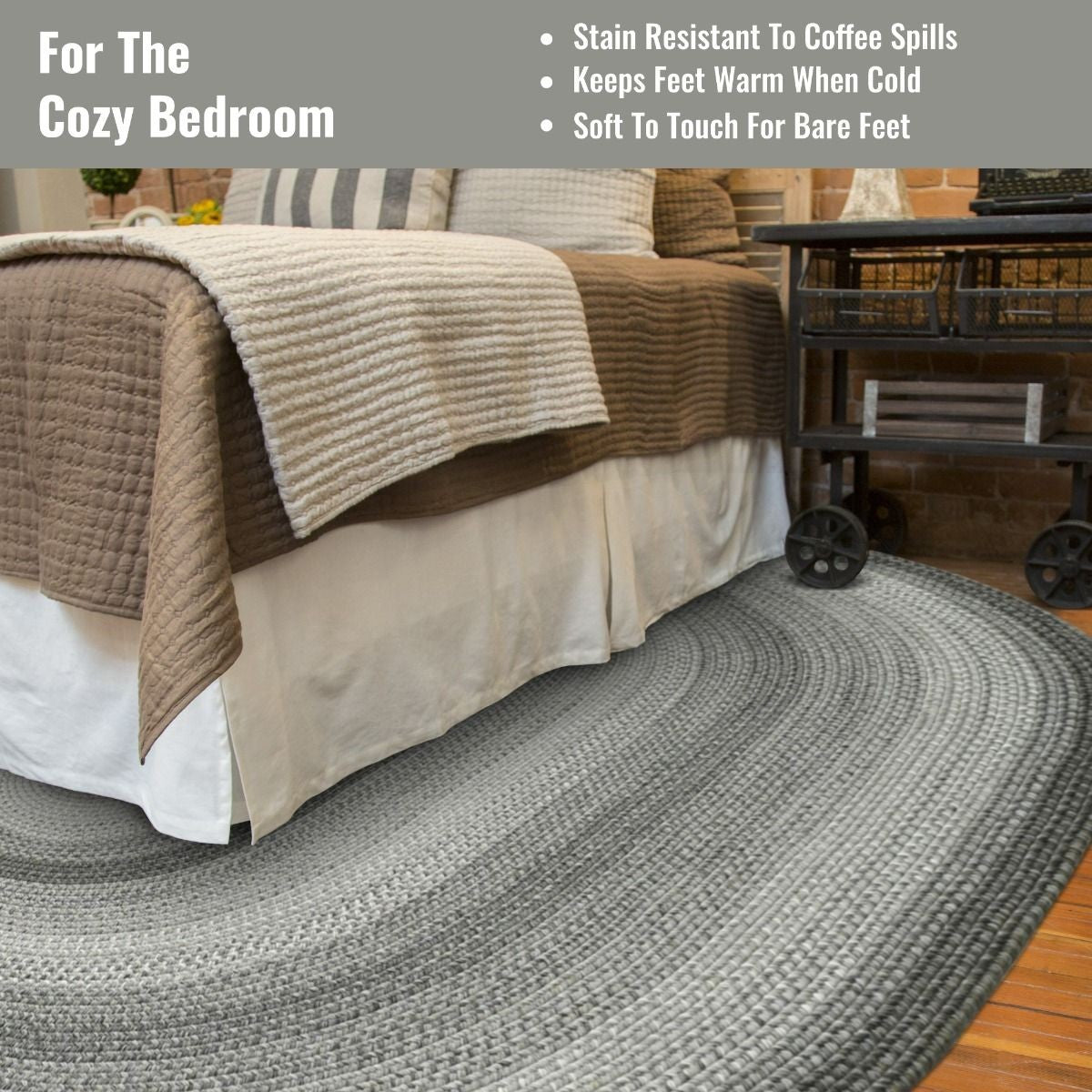 Graphite Grey Ultra Durable Braided Oval Rugs