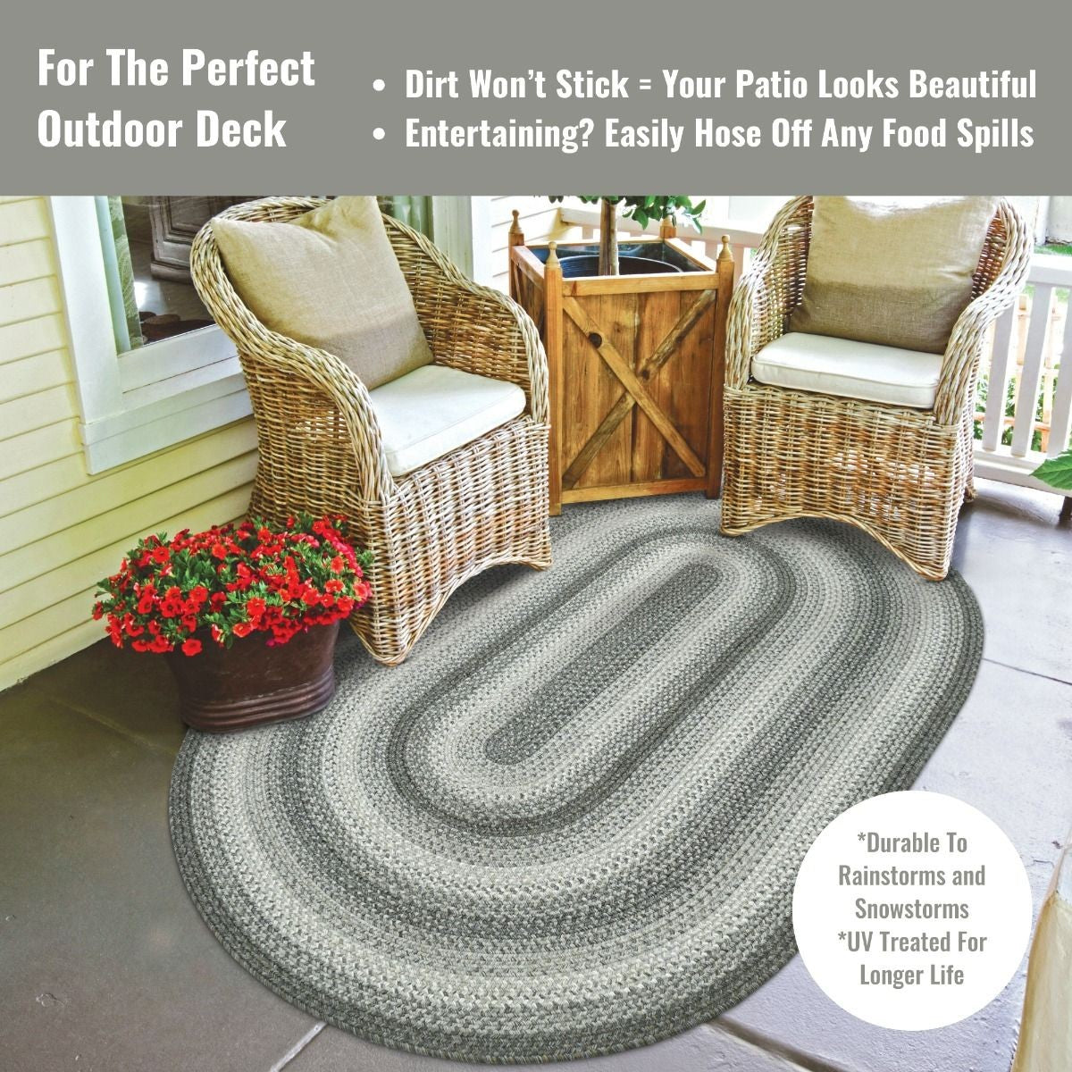 Graphite Grey Ultra Durable Braided Oval Rugs