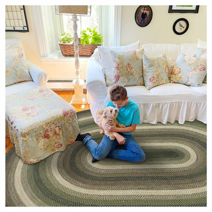 Pinecone Green Oval Jute Braided Rugs