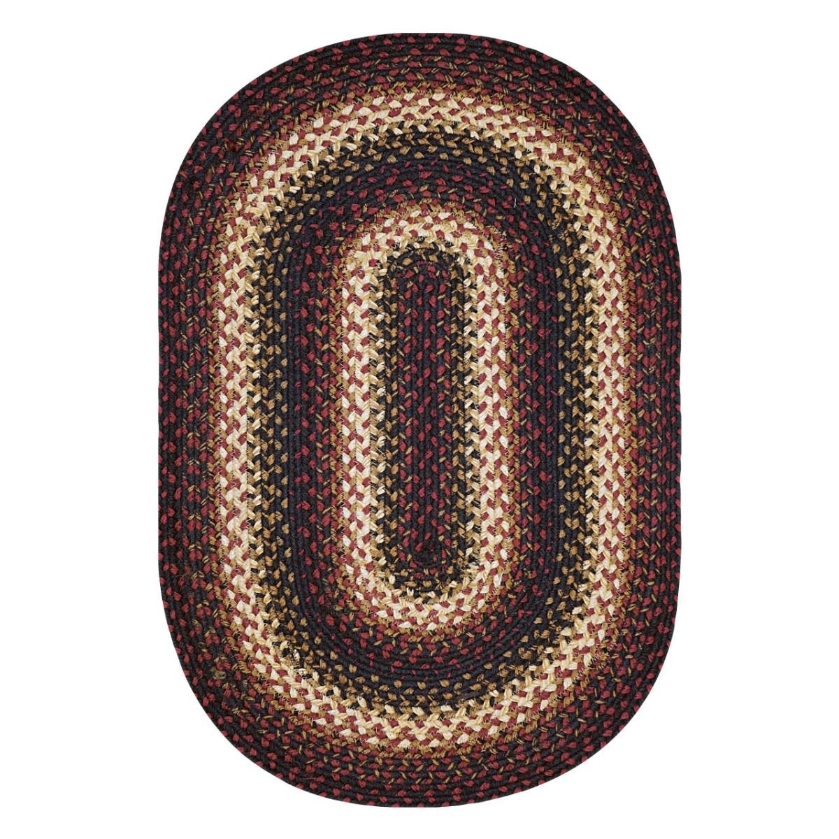 Prescott Black - Burgundy Jute Oval Braided Rugs - Braided-Rugs.com