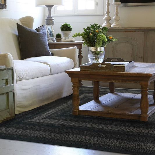 Jet Black Jute Braided Rectangular Rug