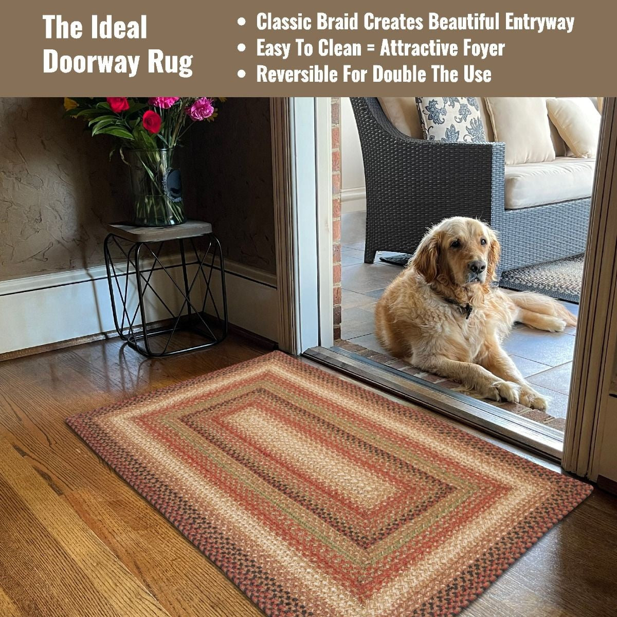 Gingerbread Brown - Deep Red Jute Braided Rectangular Rugs