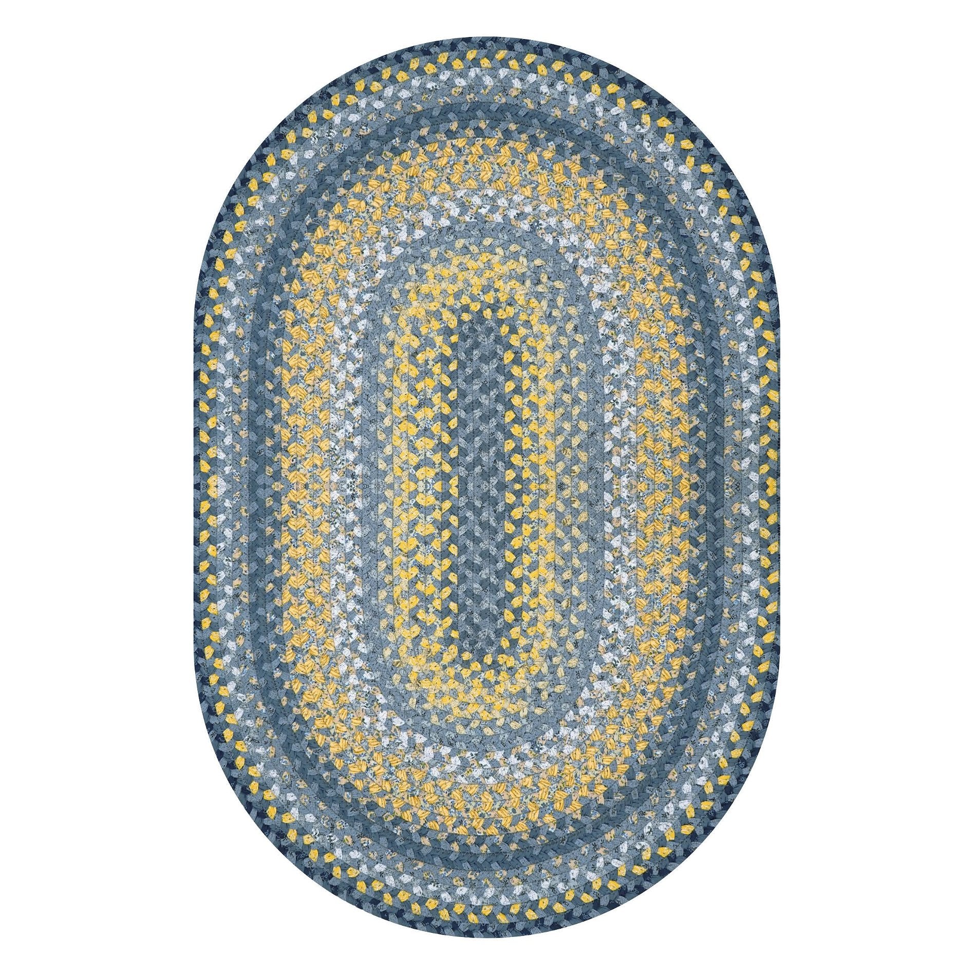 Sunflowers Blue - Gold Cotton Braided Oval Rugs - Braided-Rugs.com