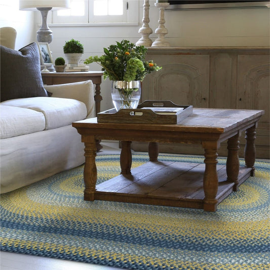 Sunflowers Blue - Gold Cotton Braided Oval Rugs