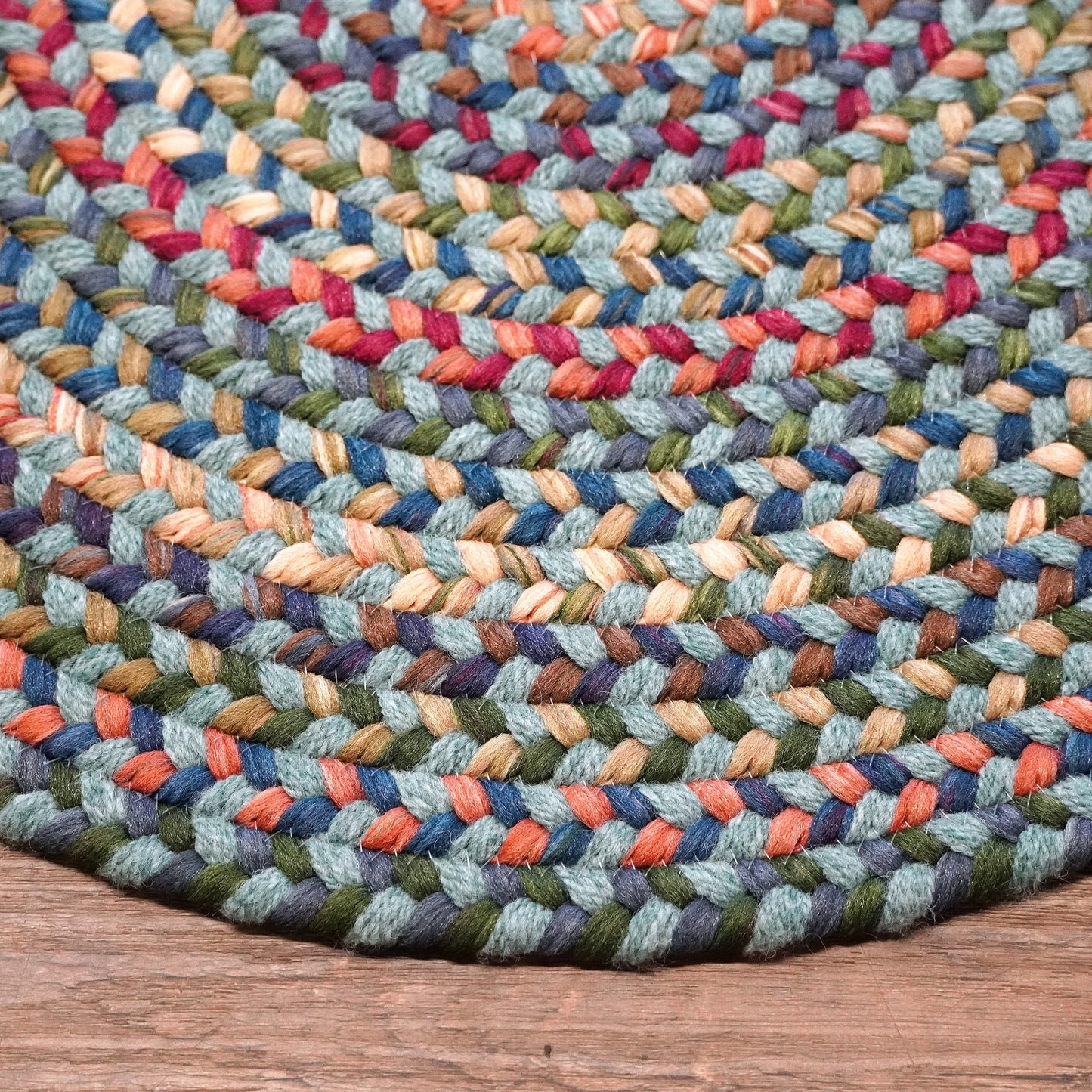 Cloverdale Wool Multi Teal Round Indoor Rustic Farmhouse Rug